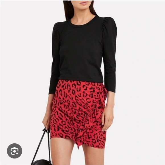 A.L.C. Geller Red Leopard Silk Ruffle Mini Skirt | 8 - Picture 1 of 6